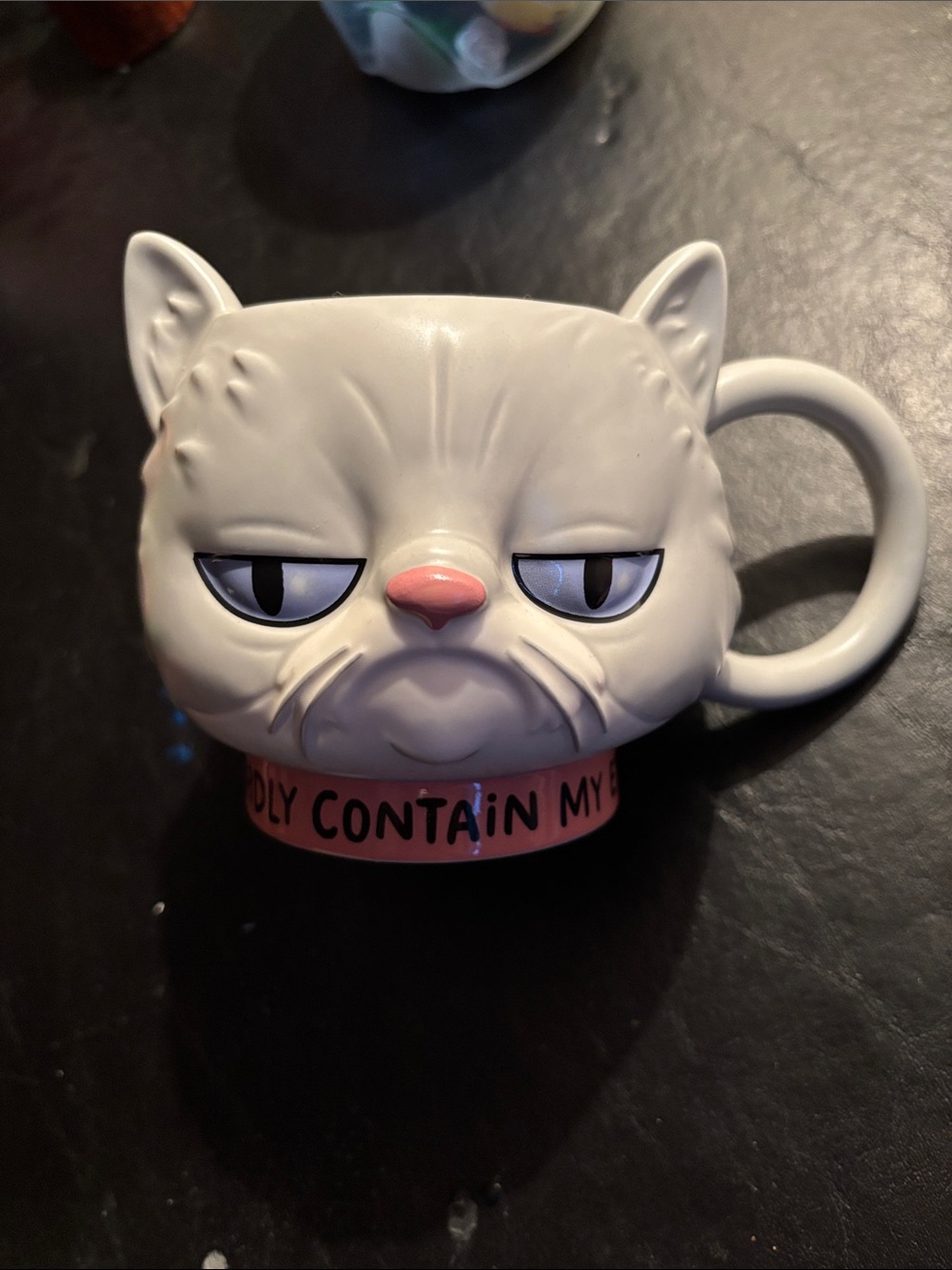 Grumpy Cat-Shaped Ceramic Pet Bowl mug Hallmark- White with Pink Accent